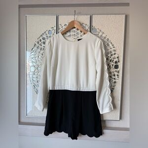 Topshop Black and White Scalloped Long-Sleeve Dress